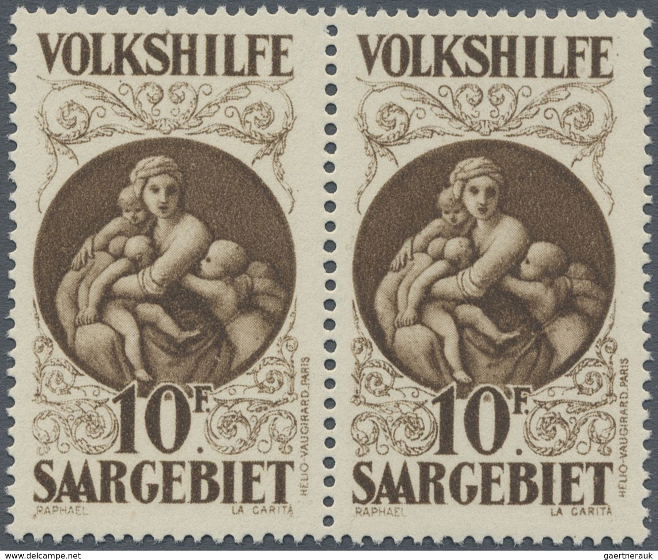 ** Deutsche Abstimmungsgebiete: Saargebiet: 1928, Volkshilfe Gemälde, 10 Fr. Waagerechtes Paar Mit Selt - Autres & Non Classés