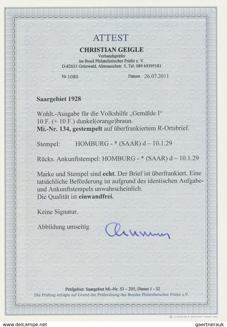 Br Deutsche Abstimmungsgebiete: Saargebiet: 1929, Traumhaft Schöner R-Luxusbrief Mit 10 Fr. Volkshilfe - Autres & Non Classés