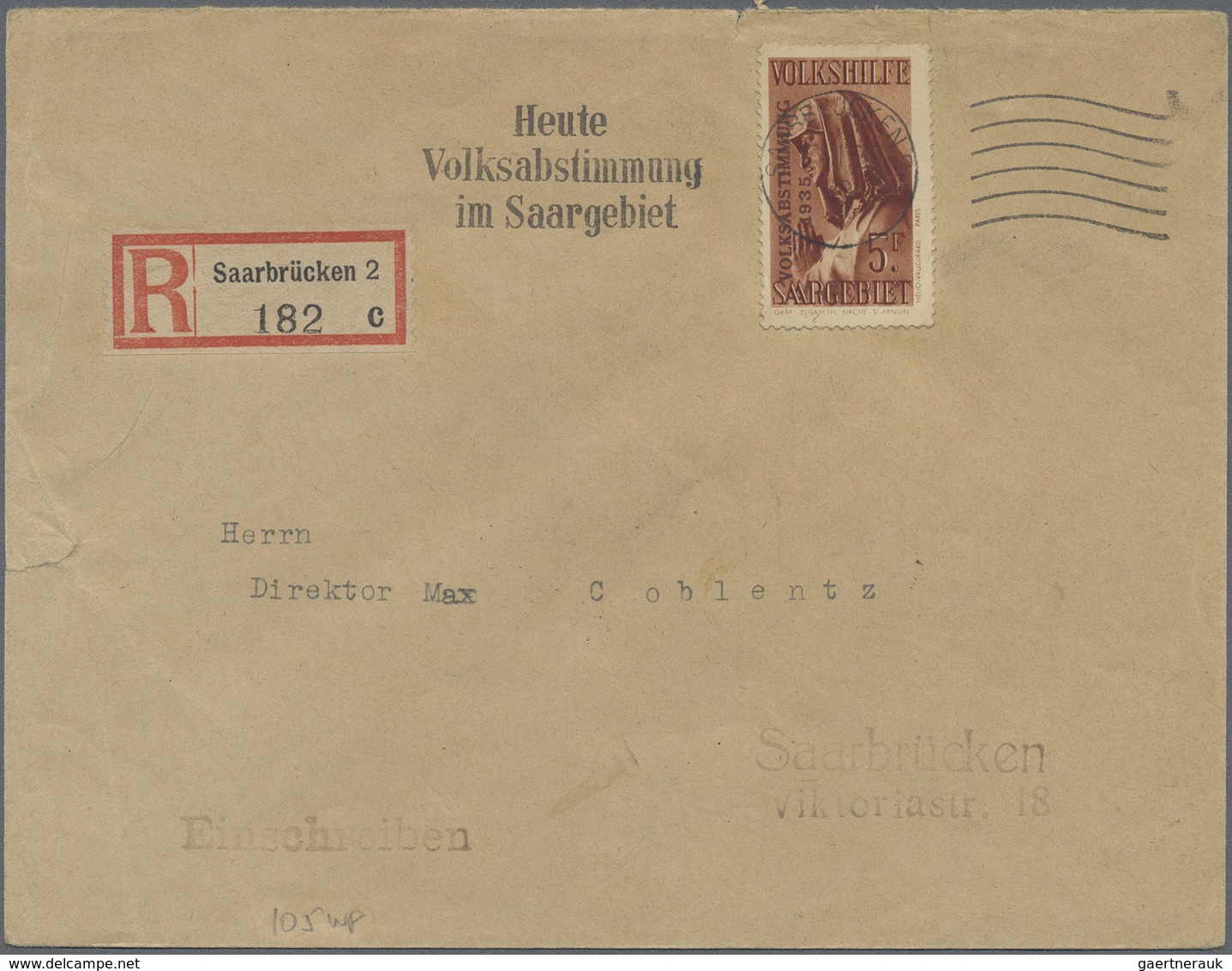 Br Deutsche Abstimmungsgebiete: Saargebiet: 1934, Volkshilfe Komplett Auf 4 R-Ortsbriefen (rücks. Ank.- - Autres & Non Classés