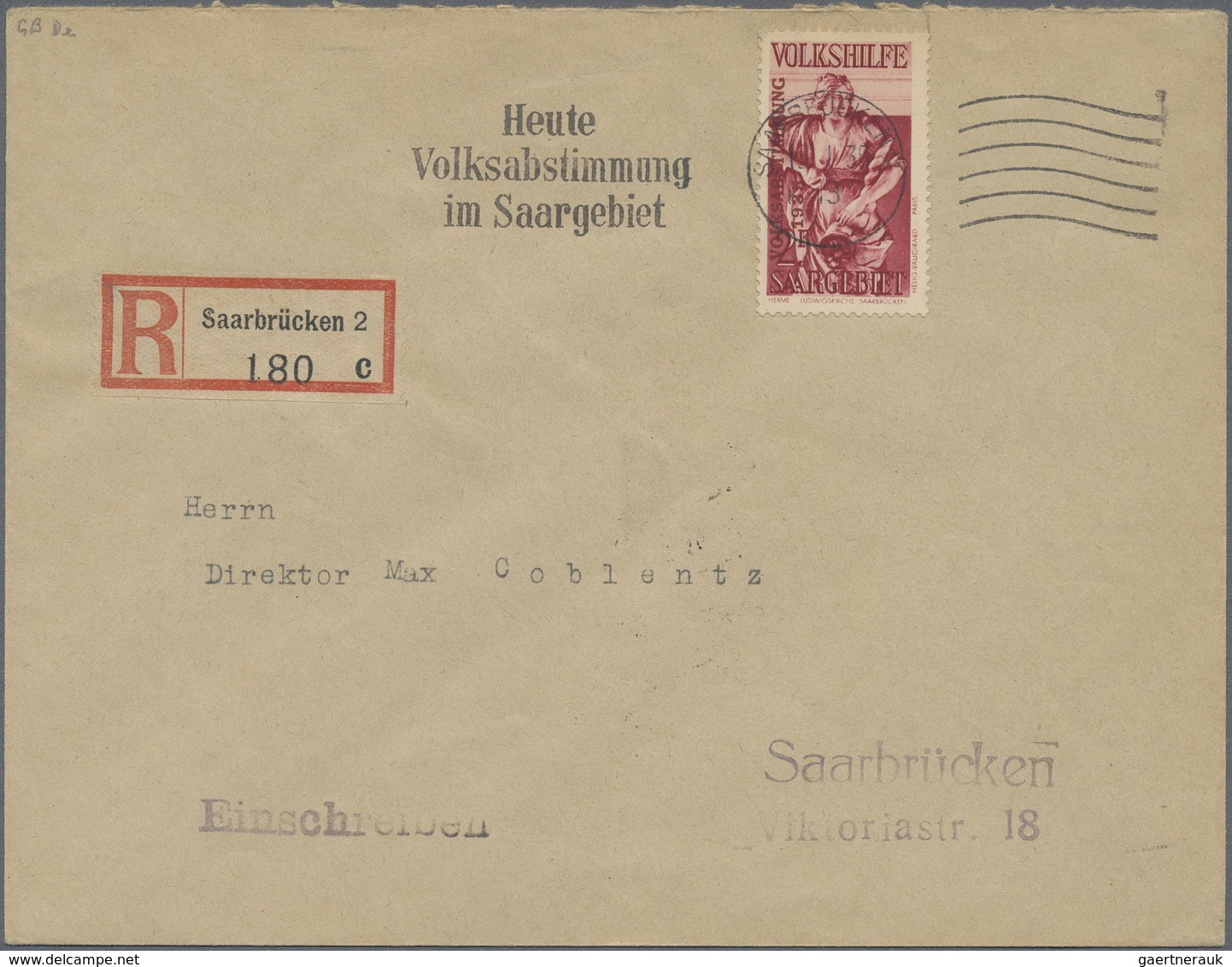 Br Deutsche Abstimmungsgebiete: Saargebiet: 1934, Volkshilfe Komplett Auf 4 R-Ortsbriefen (rücks. Ank.- - Autres & Non Classés