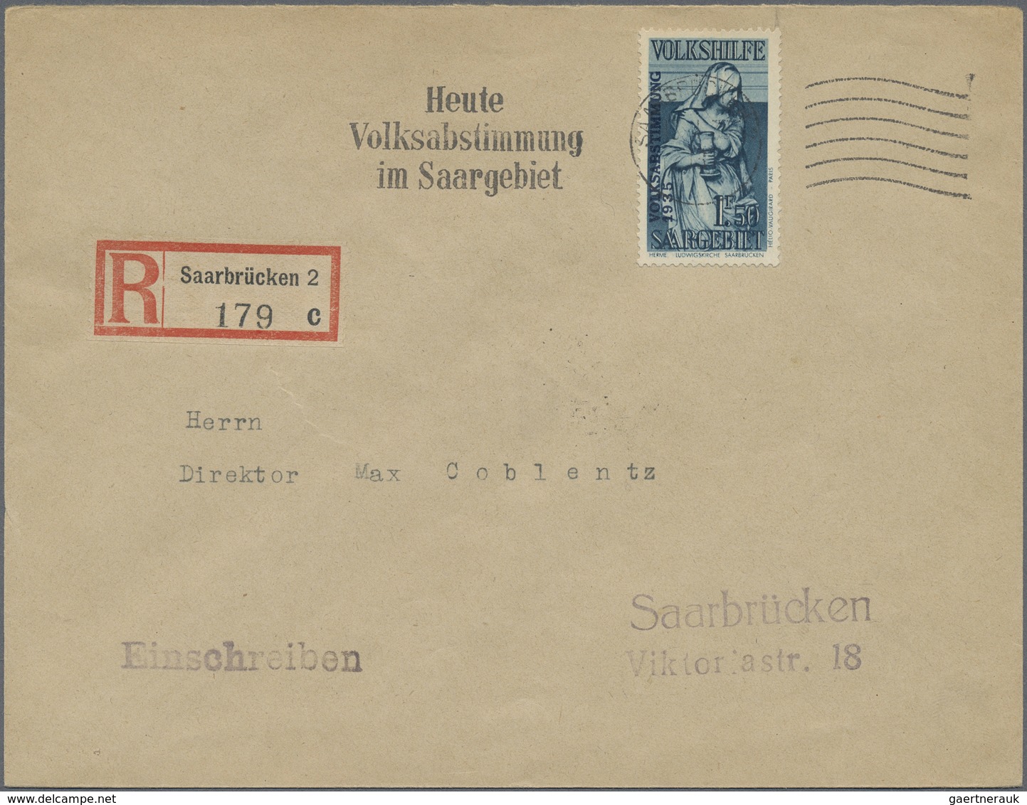 Br Deutsche Abstimmungsgebiete: Saargebiet: 1934, Volkshilfe Komplett Auf 4 R-Ortsbriefen (rücks. Ank.- - Autres & Non Classés