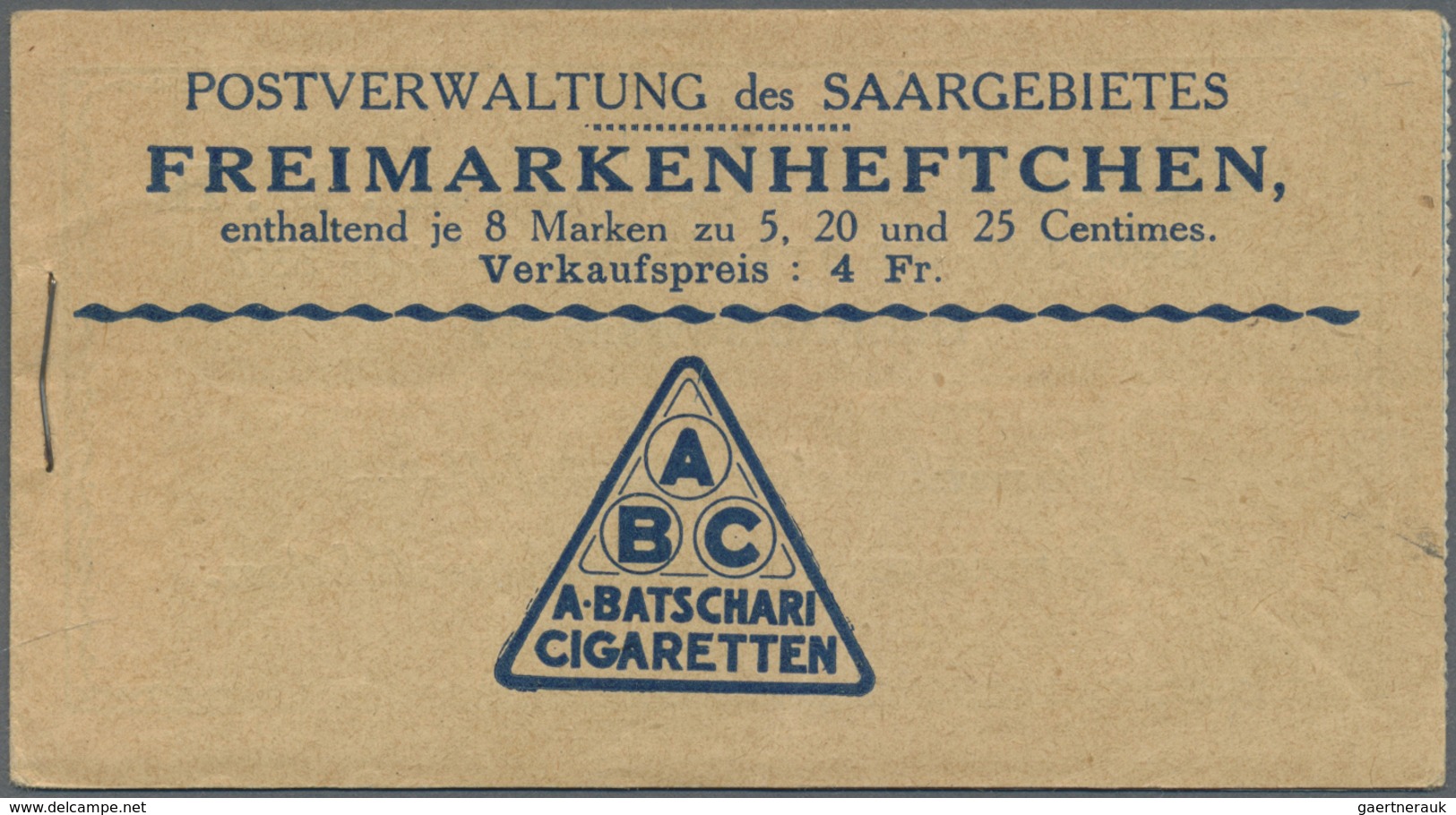 ** Deutsche Abstimmungsgebiete: Saargebiet - Markenheftchen: 1924, Freimarken "Landschaftsbilder", Komp - Altri & Non Classificati