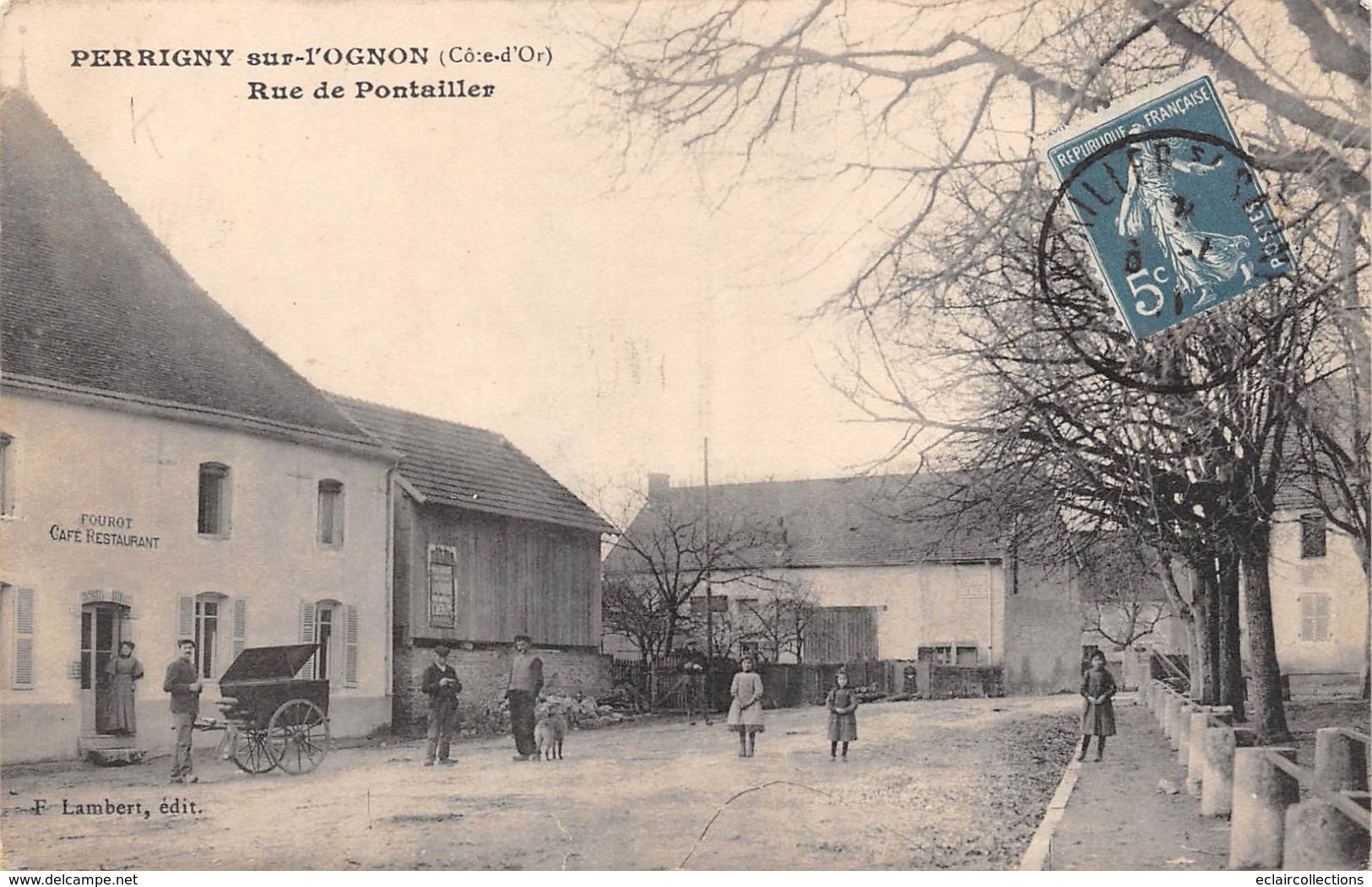 Perrigny Sur L'Ognon     21     Rue De Pontailler. Café Restaurant Fourot. Voiturette  A Bras De Livraison   (voir Scan) - Autres & Non Classés