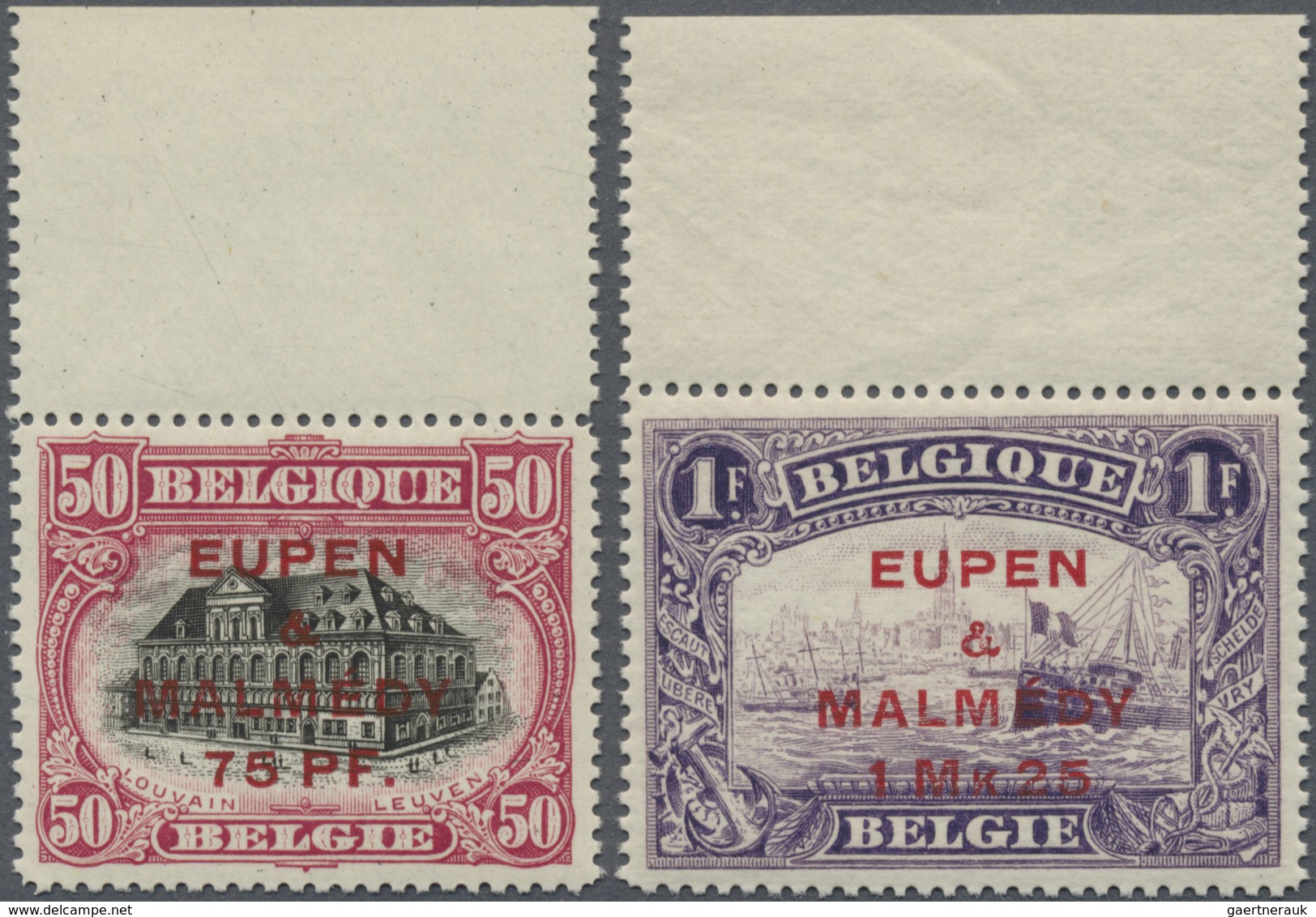 ** Belgische Besetzung - Eupen Und Malmedy: 1920, Freimarken Von Belgien Mit Aufdruck "Eupen & Malmedy" - OC38/54 Belgische Besetzung In Deutschland