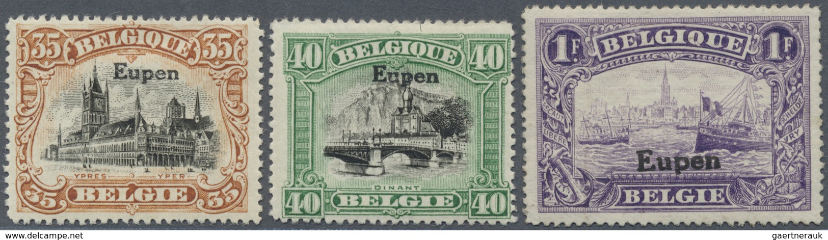 * Belgische Besetzung - Eupen: 1920, Freimarken Von Belgien Mit Aufdruck "Eupen": 35 C, 40 C Und 1 Fr, - OC38/54 Occupation Belge En Allemagne