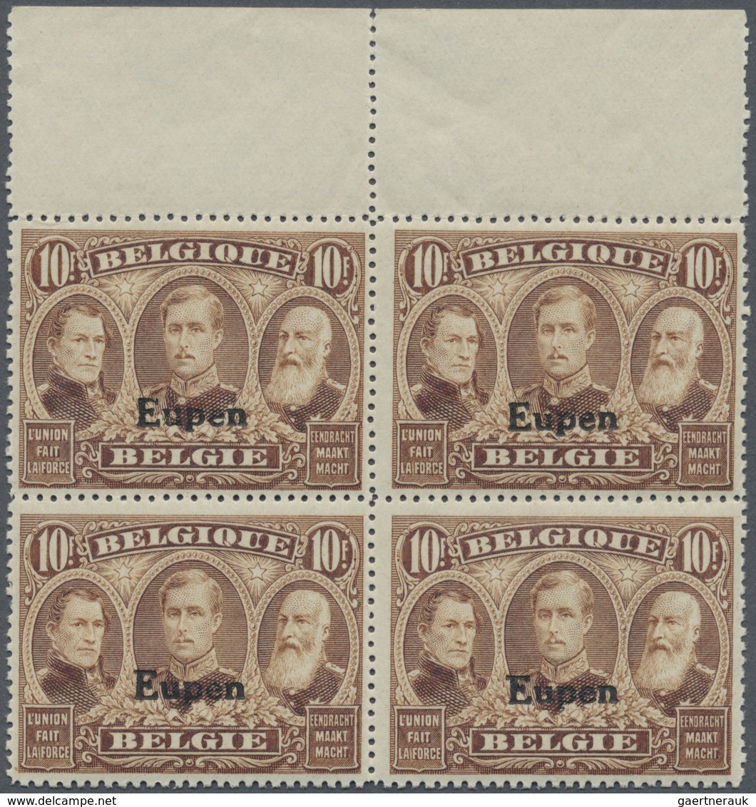 **/ Belgische Besetzung - Eupen: 1920, Freimarken: Belgische Marken Mit Aufdruck "EUPEN" 10 Fr. Braun, G - OC38/54 Occupation Belge En Allemagne