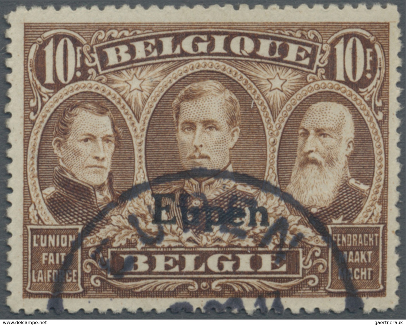 O Belgische Besetzung - Eupen: 1920, Freimarken Von Belgien Mit Aufdruck "Eupen", 10 Fr Braun, Sauber - OC38/54 Occupation Belge En Allemagne