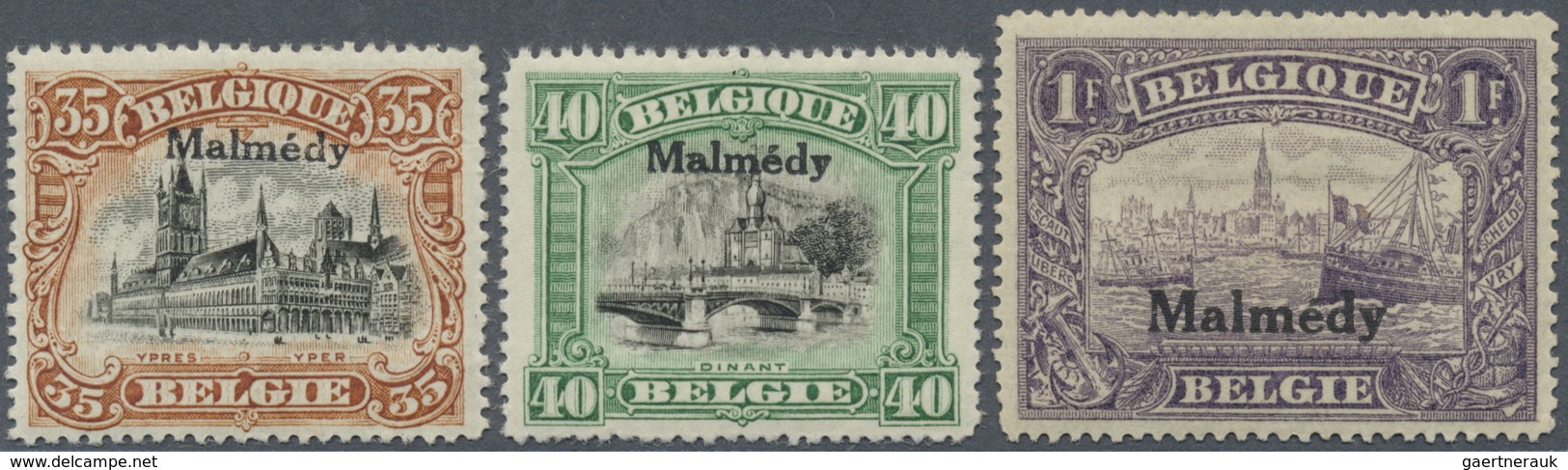 * Belgische Besetzung - Malmedy: 1920, Freimarken Von Belgien Mit Aufdruck "Malmedy": 35 C, 40 C Und 1 - OC38/54 Occupation Belge En Allemagne