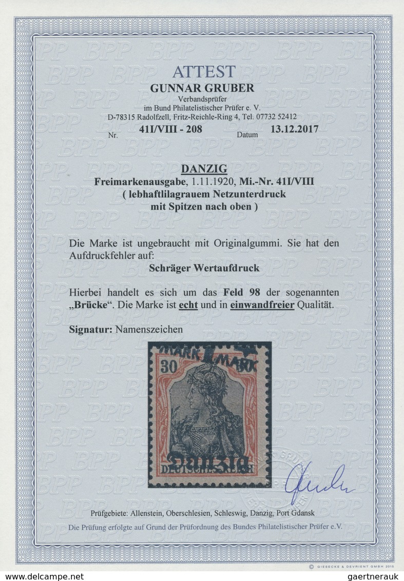 * Danzig: 1920, Germania Mit Aufdruck "Danzig" Abart Mit Schrägem Aufdruck Des Neuen Wertes, Marke Sta - Other & Unclassified