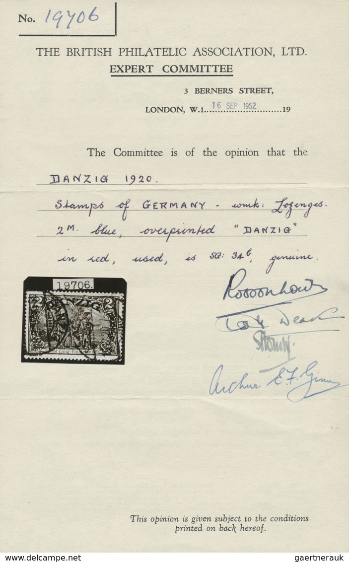 O Danzig: 1920, 2 Mark "Großer Innendienst", Entwertet Mit Zwei Zeitgerechten Stempelteilabschlägen "D - Altri & Non Classificati