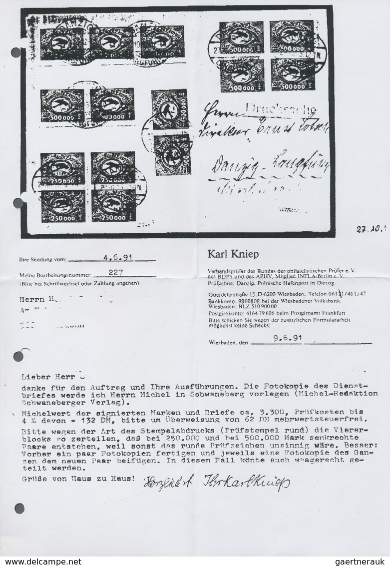 Brfst/ Danzig: 1923, Flugpostmarke 500 000 Mark Lebhaftrot, Im Viererblock Auf Kleinem Briefstück, Entwerte - Altri & Non Classificati