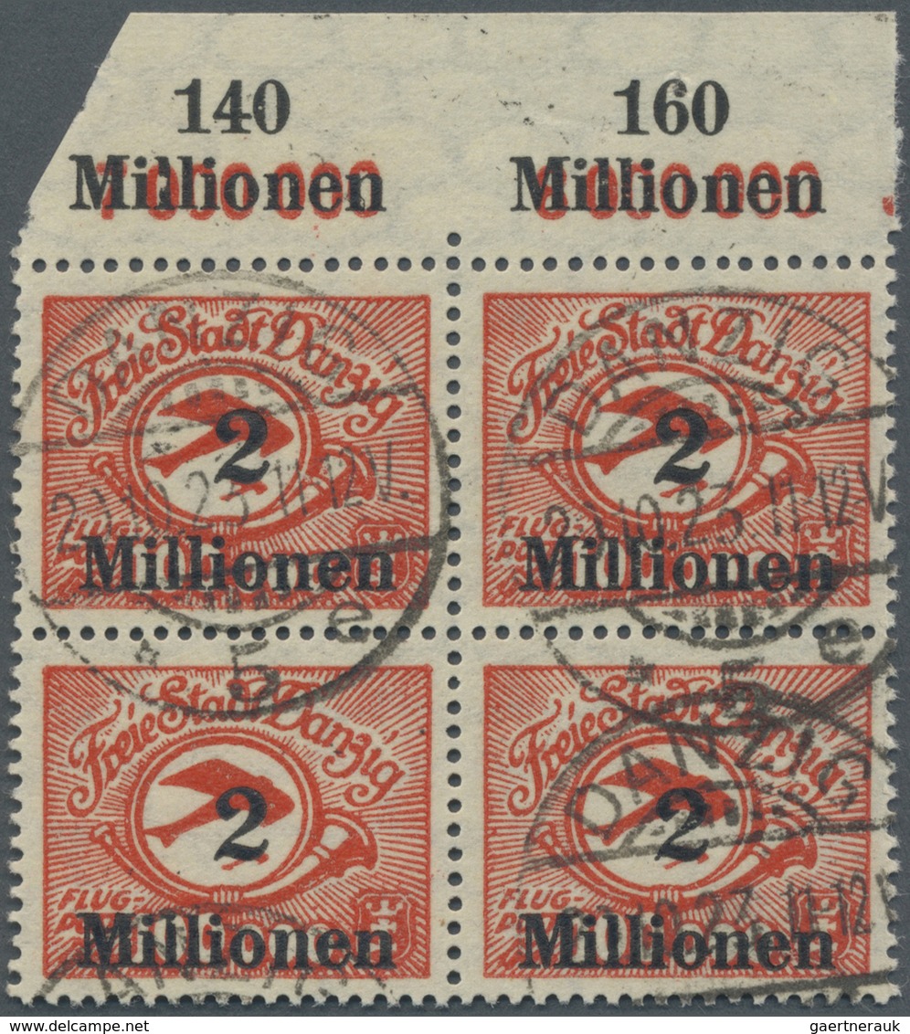 O/ Danzig: 1923, Flugpostmarke 2 Mio Auf 100 000 Mark Lebhaftrot, Im Gestempelten Viererblock Vom Bogen - Altri & Non Classificati