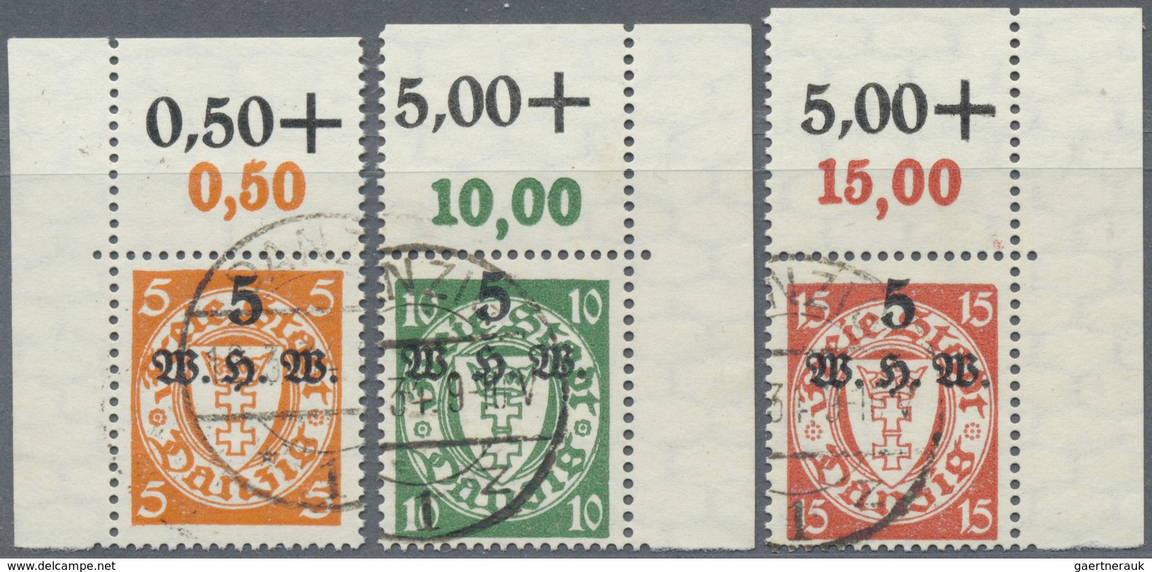 O Danzig: 1934, 5-15 Pfg. WHW, Kompletter Gestempelter Luxussatz Vom Rechten Oberen Ungefalteten Bogen - Sonstige & Ohne Zuordnung