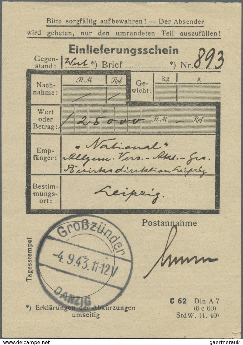 Br Danzig - Stempel: 1943, GROßZÜNDER / DANZIG, 4.9.43, Aptierter Danzig-Stempel, Insgesamt 8x Als Entw - Sonstige & Ohne Zuordnung