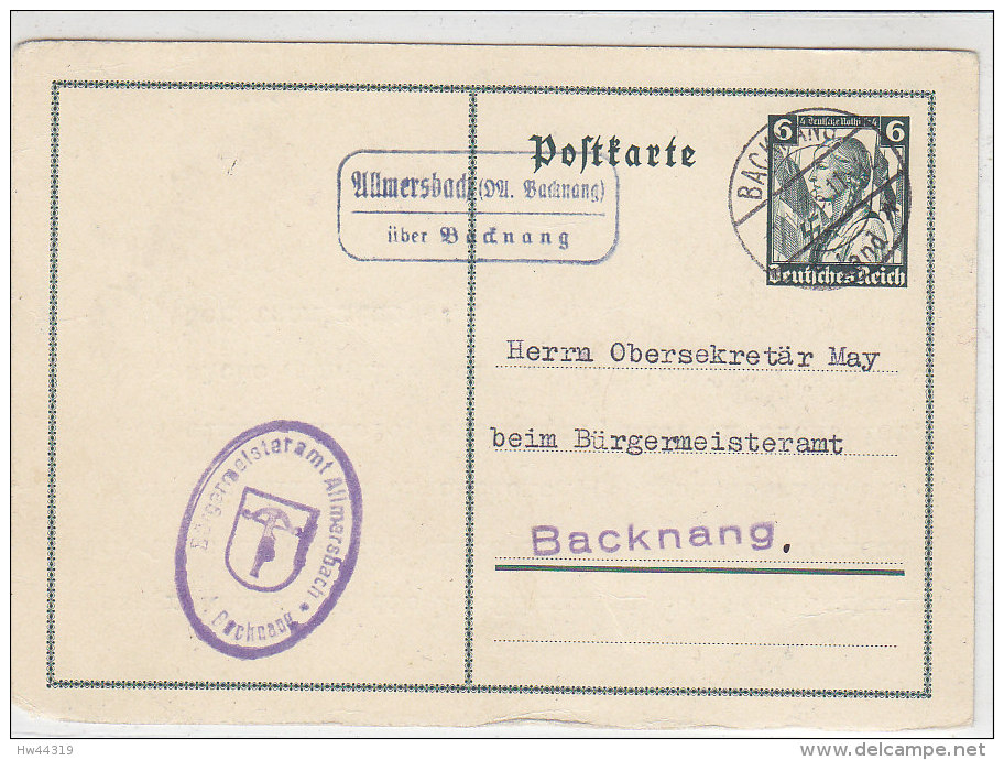 LANDPOST Allmersbach über Backnang 1.11.35 - Briefe U. Dokumente