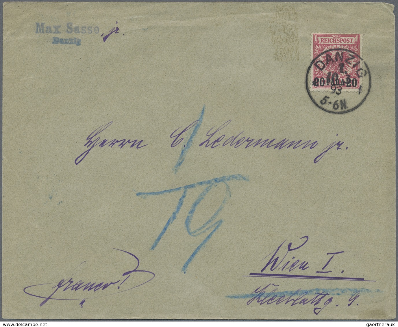 Br Danzig - Besonderheiten: 1893, Dt. Post Türkei: 20 Para A. 10 Pf Rosarot, Unbeanstandete Verwendung - Autres & Non Classés
