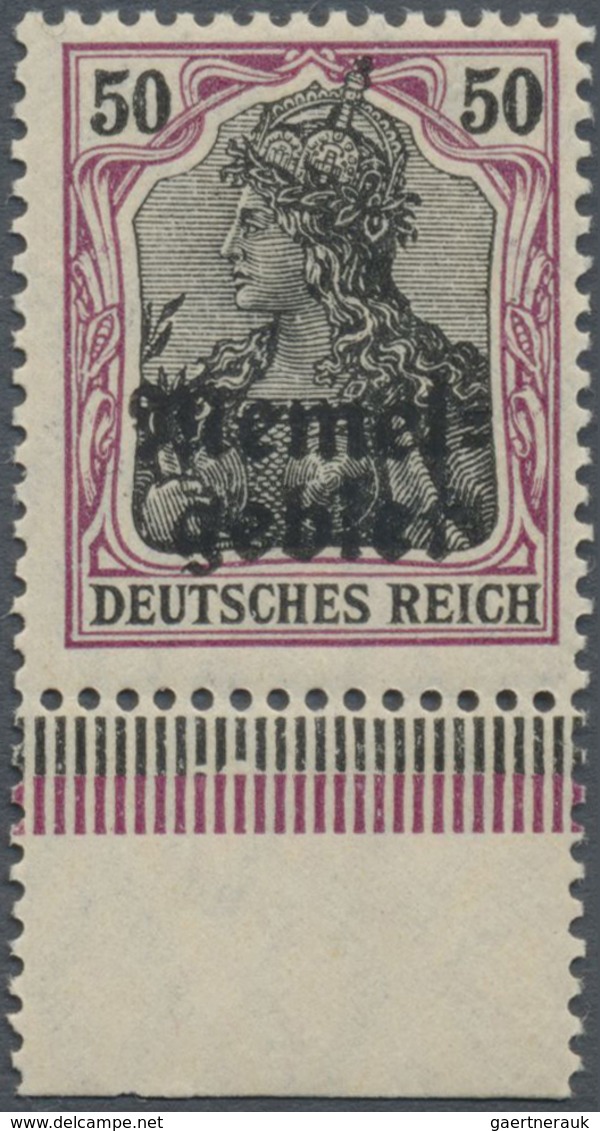 ** Memel: 1920, 50 Pfg. Germania, Dunkelgraulila Auf Orangeweiß, Tadellos Postfrisches Unterrandstück I - Memel (Klaïpeda) 1923