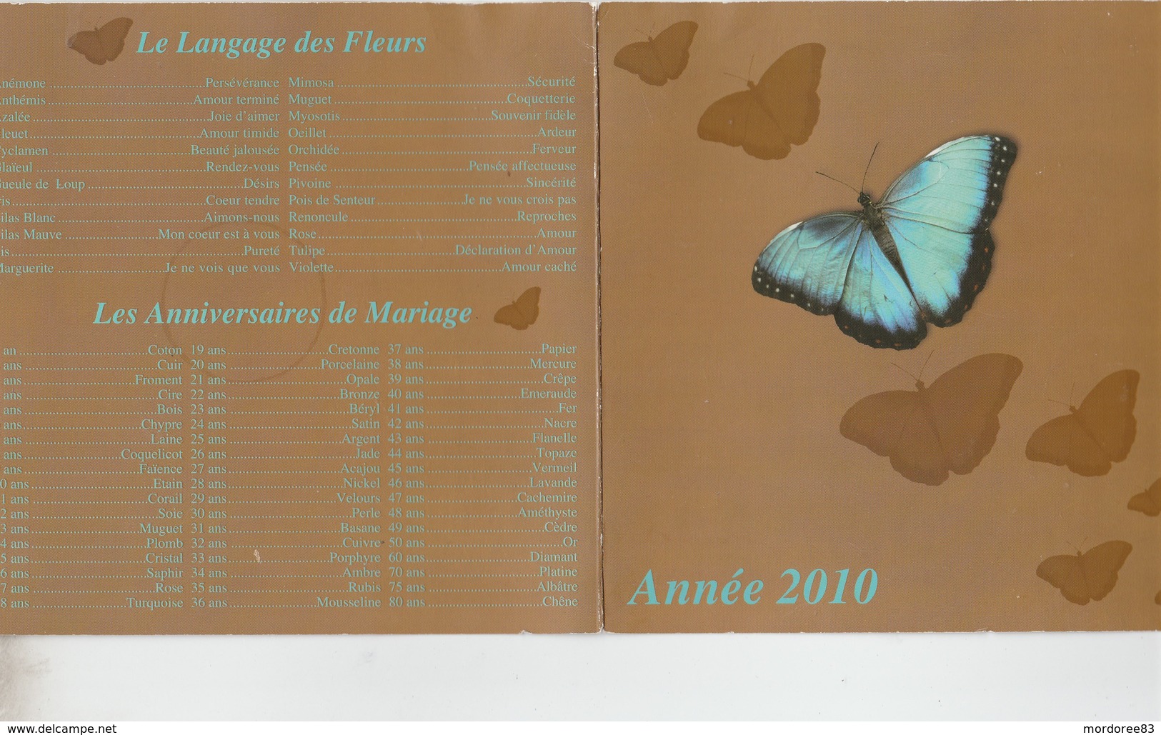 CALENDRIER 2010 PUB LE PAPILLON POMPES FUNEBRES LA SEYNE TOULON HYERES - Grand Format : 2001-...