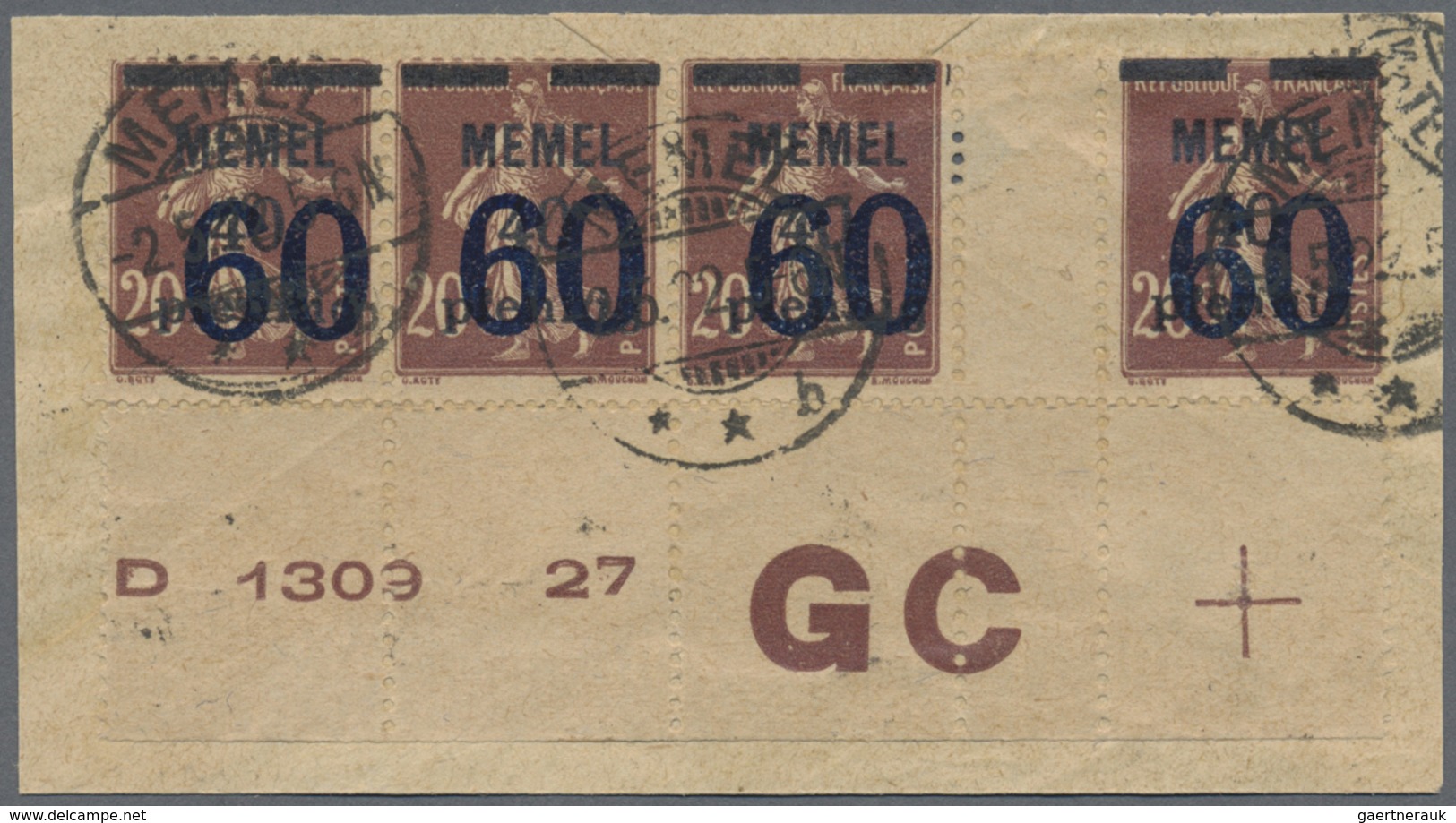 Brfst Memel: 1920, 60 Auf 40 Pfg Auf 20 C. Im Waagerechten Unterrand-Viererstreifen Mit Zwischenstegpaar U - Memelgebiet 1923