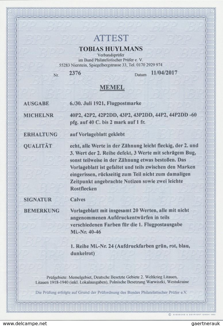 Memel: 1921 Vorlageblatt Mit 20 Marken Der Merson Ausgabe Mit 19 Verschiedenen (jeweils Einmaligen) - Memel (Klaipeda) 1923