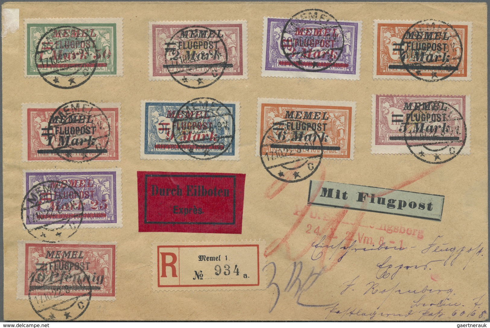 O/Br Memel: 1922, Flugpostmarken 40 Pfg. Bis 9 M, Jeweils Gestempelt "TRAKEMINGEN", Alle Gepr. Erdwien BP - Memelgebiet 1923