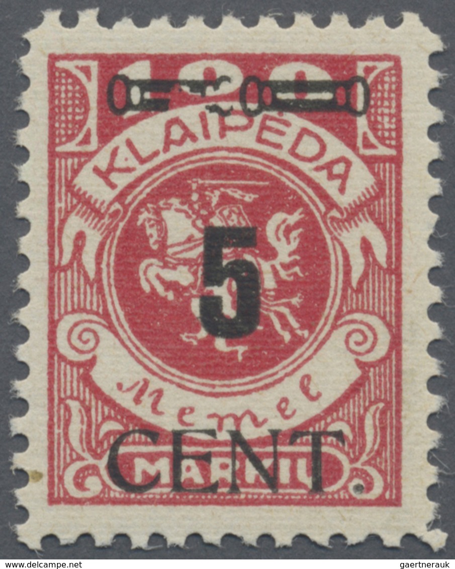 ** Memel: 1923, 5 C. Auf 100 M. Dunkelrosa, Mit Aufdruckfehler "linker Zierbalken Zu Ca. 1/4 Ausgebroch - Memel (Klaipeda) 1923