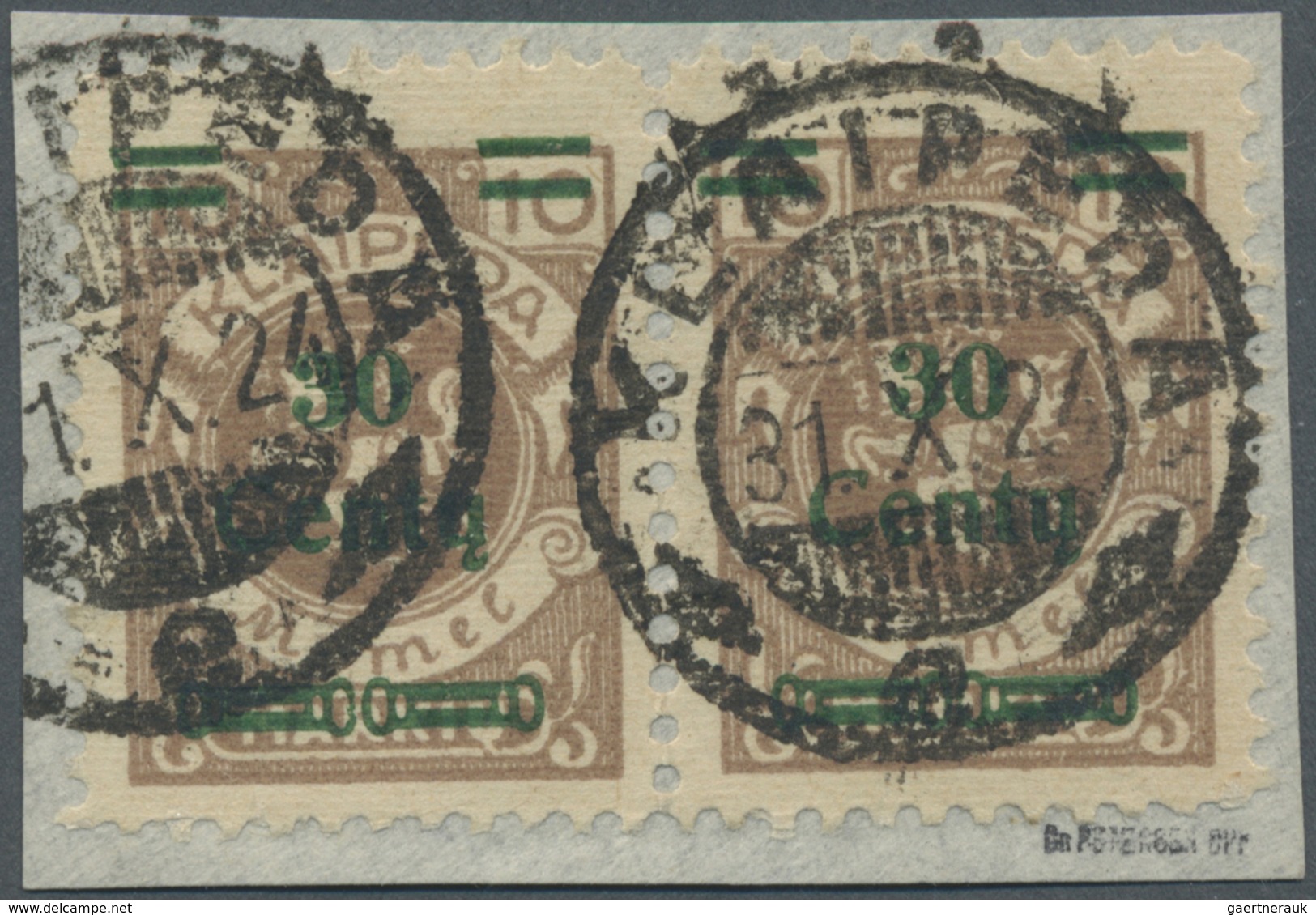 Brfst/ Memel: 1923, 30 Ct. Auf 10 Mk. Als Waagerechtes Paar Auf Kleinem Briefstück, Sauber Gestempelt In Au - Memel (Klaïpeda) 1923