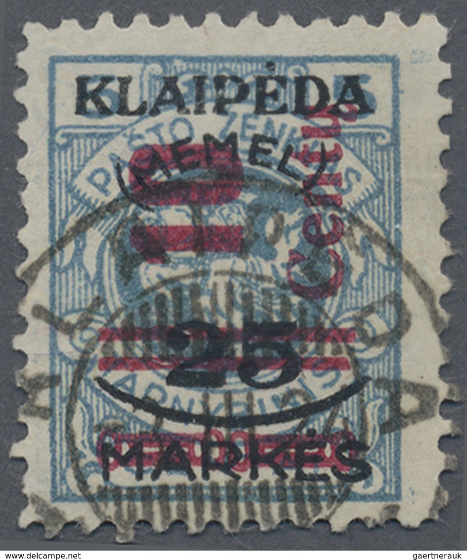 O Memel: 1923, 10 C. Auf 25 M. Auf 5 C. Grünlichblau, Type III, Gest. Zähnung Leicht Unregelmäßig, Gep - Memel (Klaïpeda) 1923