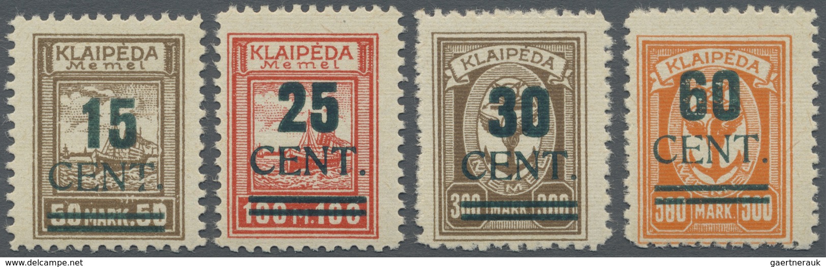 ** Memel: 1923, 15 C. Bis 60 C. Grünaufdruck, Aufdrucktype I, Kompletter Postfrischer Kabinettsatz, Dab - Memel (Klaipeda) 1923