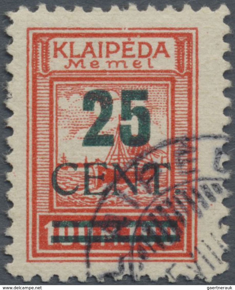 O Memel: 1923, 25 C. Grünaufdruck, Aufdrucktype I, Schwarzgrüner Blockzifferaufdruck 25 CENT. Auf 100 - Memel (Klaipeda) 1923