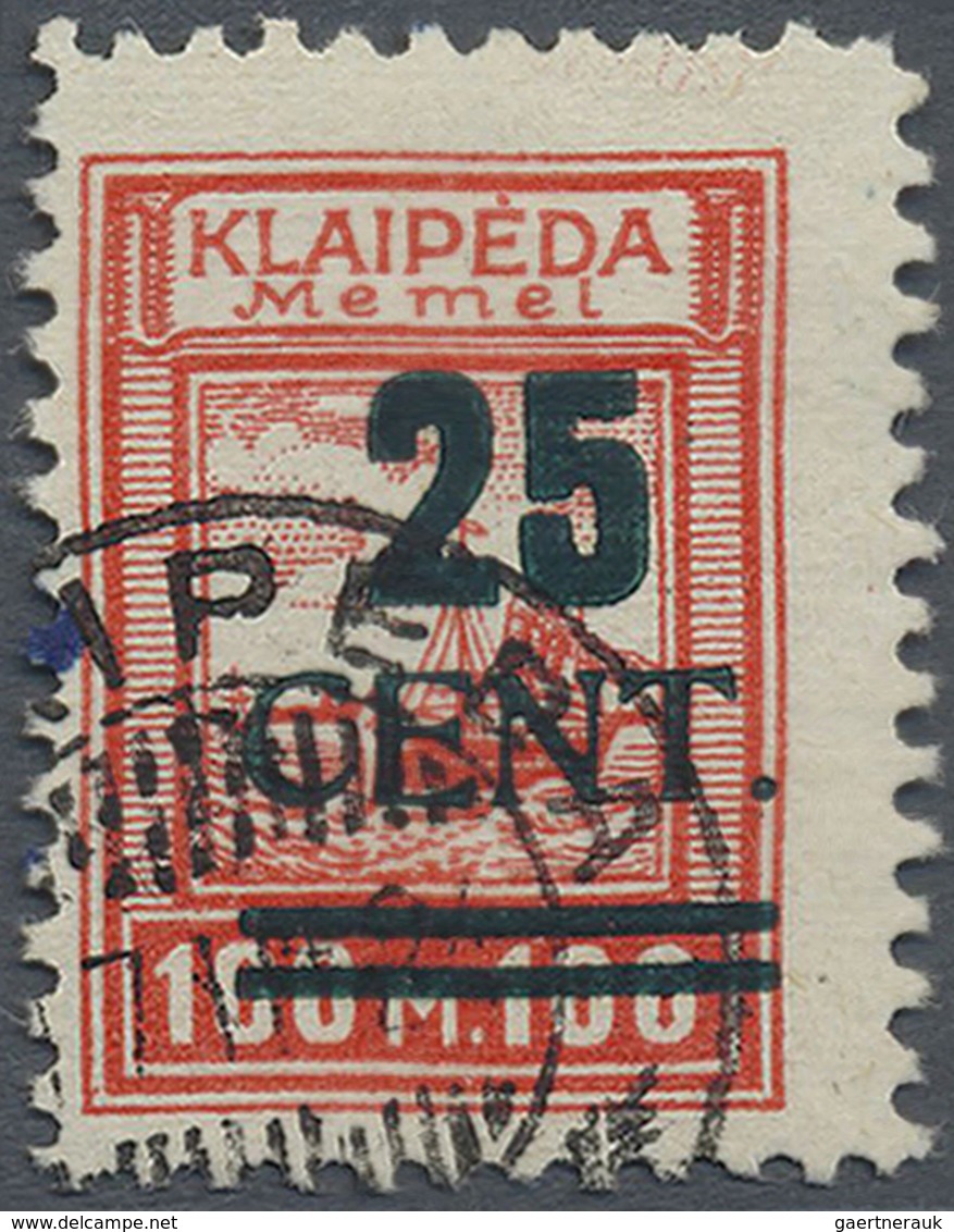 O Memel: 1923, 25 C. Grünaufdruck, Aufdrucktype I, Schwarzgrüner Blockzifferaufdruck 25 CENT. Auf 100 - Memel (Klaïpeda) 1923