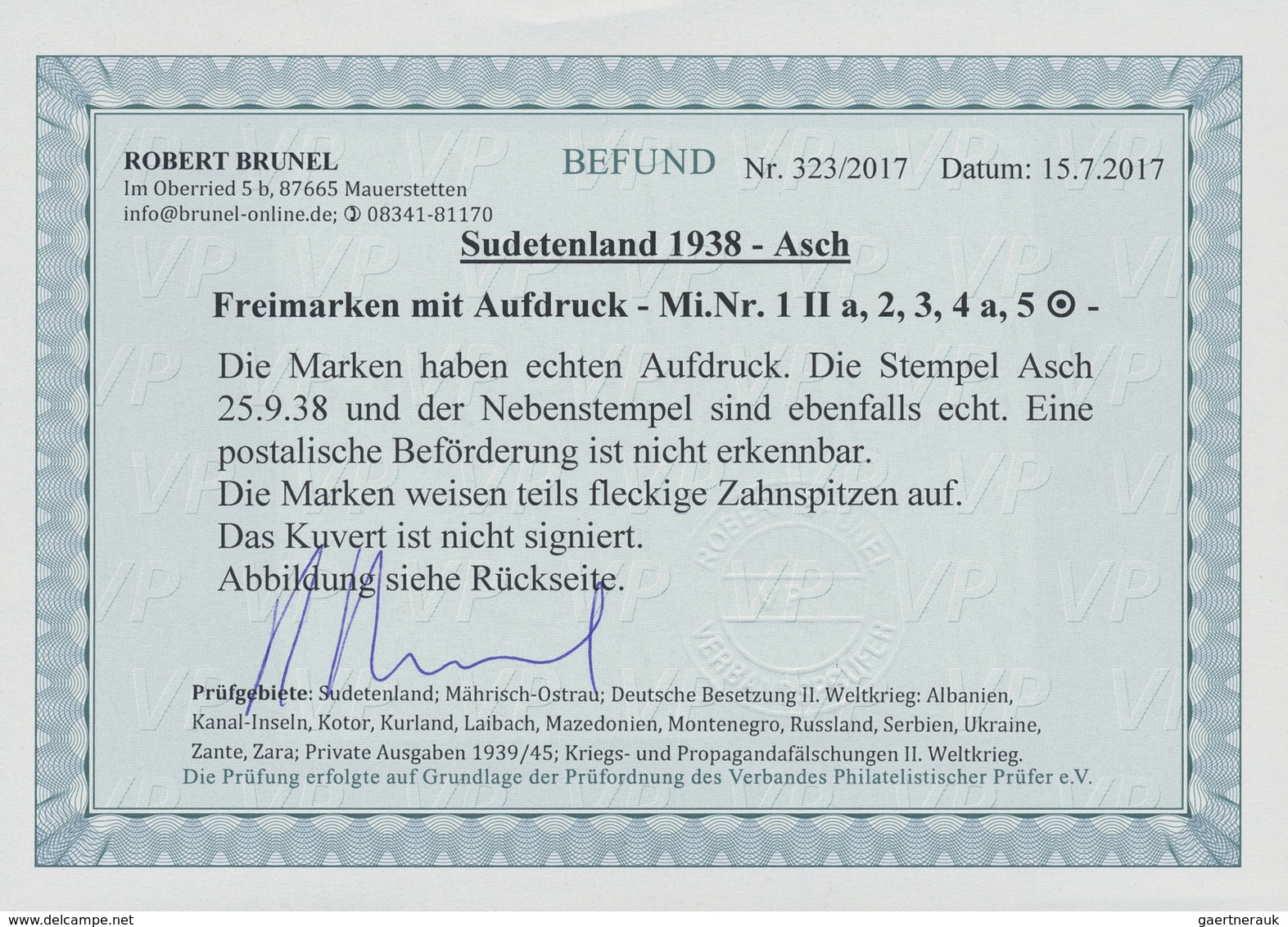 Br Sudetenland - Asch: 1938, Freimarken 50 H Auf 25 H Und 4 Werte 1,20 Kr. Auf 10 H. Bis 1 Kr Mit Beifr - Sudetenland