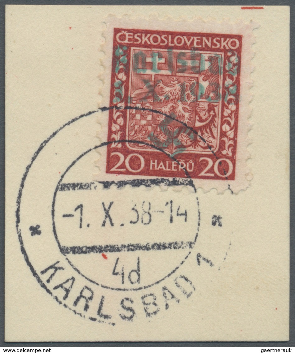 Brfst Sudetenland - Karlsbad: 1938, 20 H. Staatswappen Auf Briefstück Mit Ersttagsstempel "KARLSBAD 4d 1.X - Région Des Sudètes