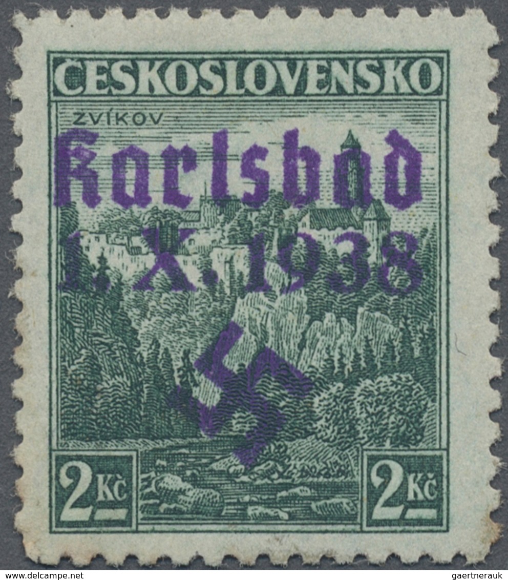 * Sudetenland - Karlsbad: 1938, Freimarke 2 Kronen Mit Dunkelbläulichviolettem Handstempelaufdruck "Ka - Sudetenland