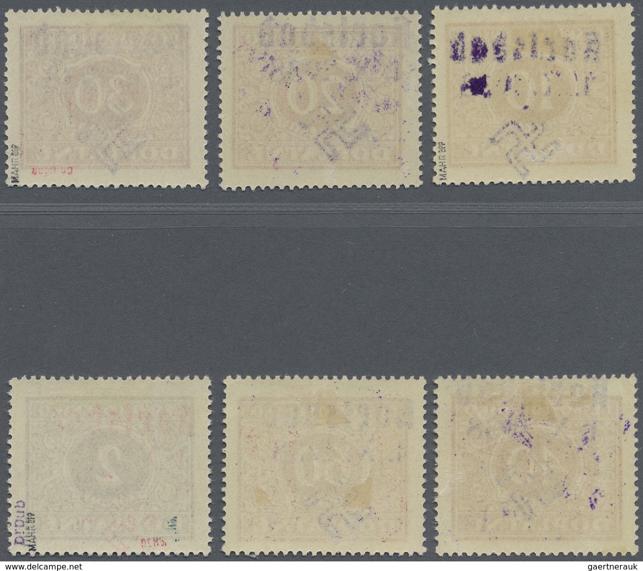 * Sudetenland - Karlsbad: 1938, Ex Portomarken 10 Heller - 2 Kronen (6 Werte) Mit Handstempelaufdruck - Sudetenland