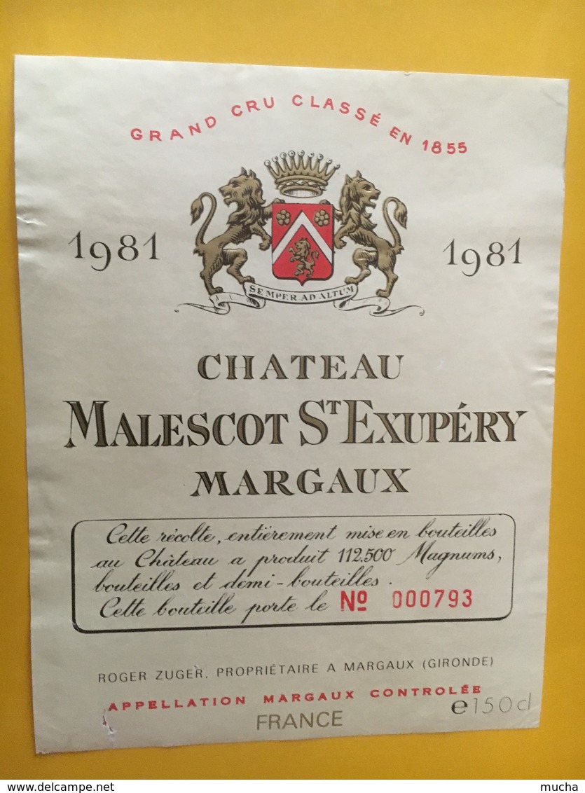 6844 -  Château Malescot St Exupéry 1981 Margaux 150 Cl Petite Déchirure - Bordeaux