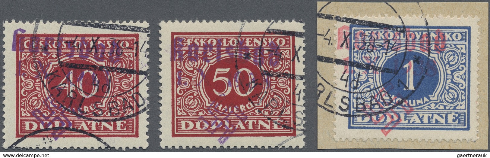 O/Brfst Sudetenland - Karlsbad: 1938, Portomarken 40 H, 50 H Und 1 Kr Mit Handstempelaufdruck "Karlsbad | 1. - Sudetenland