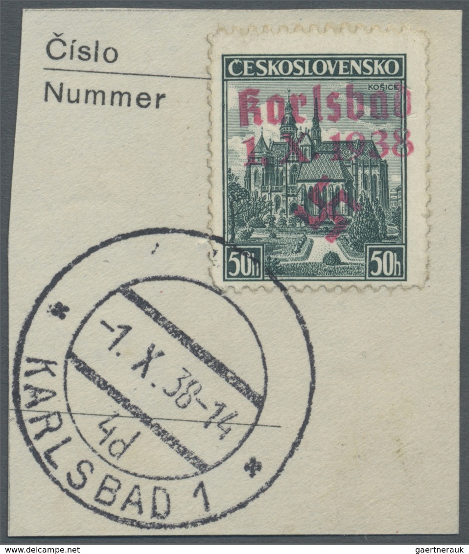 Brfst Sudetenland - Karlsbad: 1938, 50 H. Kaschau Mit Ersttagsstempel "KARLSBAD 4d 4.X.38" Auf Briefstück, - Région Des Sudètes