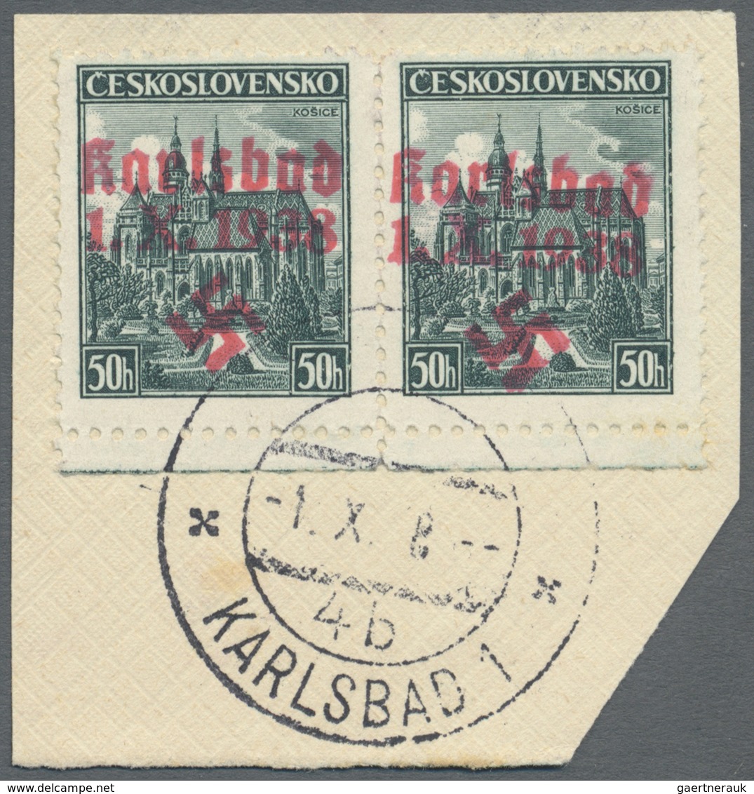 Brfst Sudetenland - Karlsbad: 1938, 50 H. Kaschau Im Waagerechten Unterrandpaar Mit Ersttagsstempel "KARLS - Sudetenland