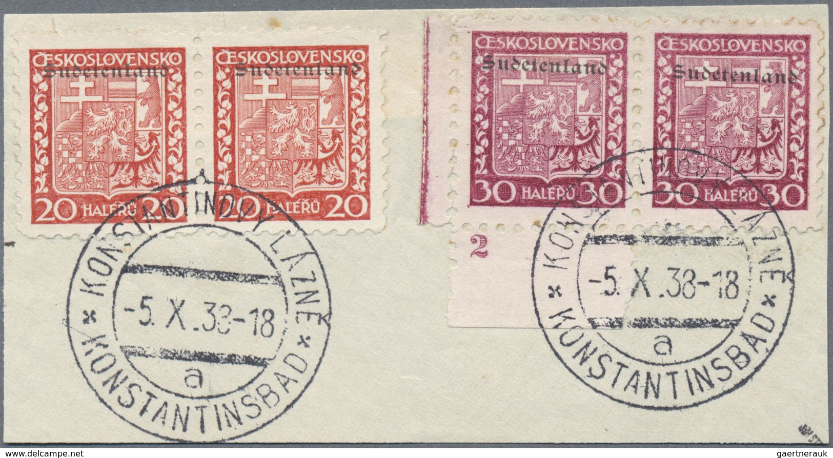 Brfst Sudetenland - Konstantinsbad: 1938, Freimarken 20 Und 30 Heller Mit Aufdruck "Sudetenland" Als Waage - Région Des Sudètes