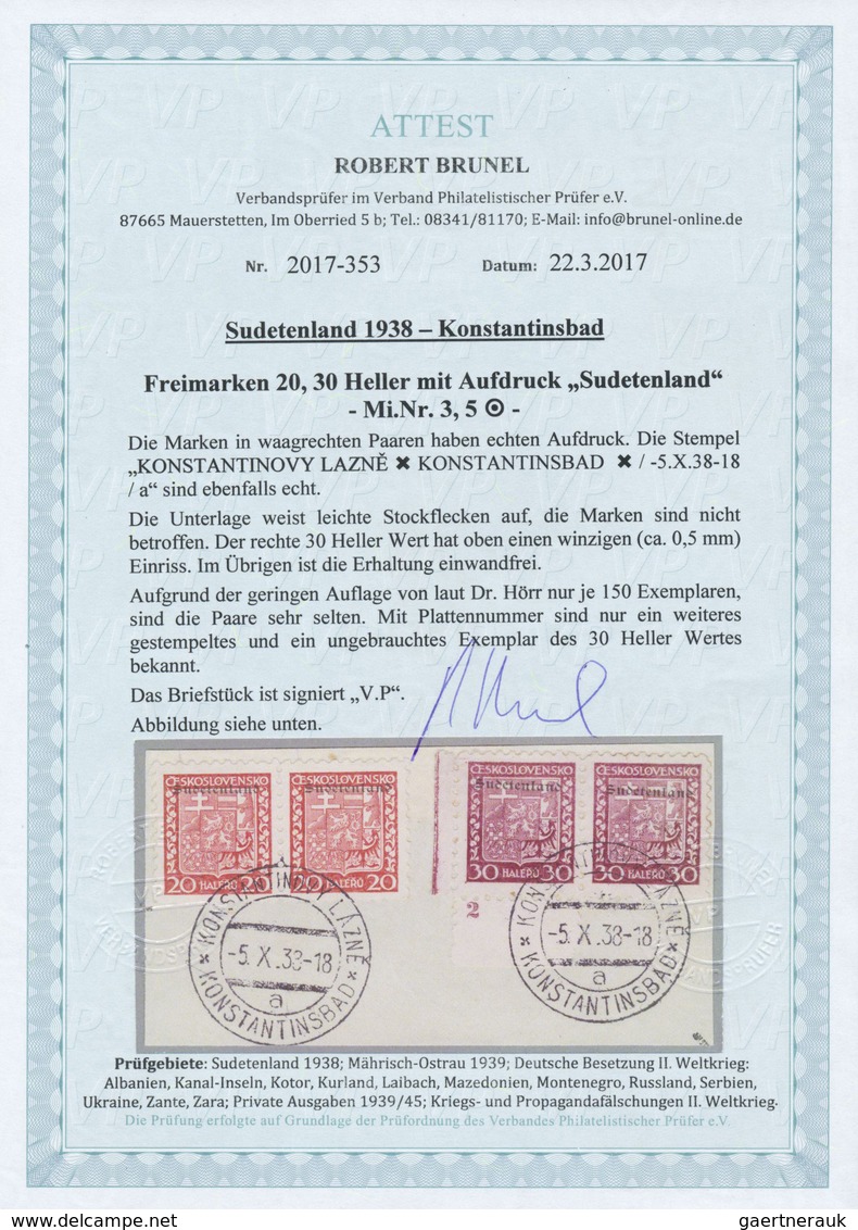 Brfst Sudetenland - Konstantinsbad: 1938, Freimarken 20 Und 30 Heller Mit Aufdruck "Sudetenland" Als Waage - Sudetenland