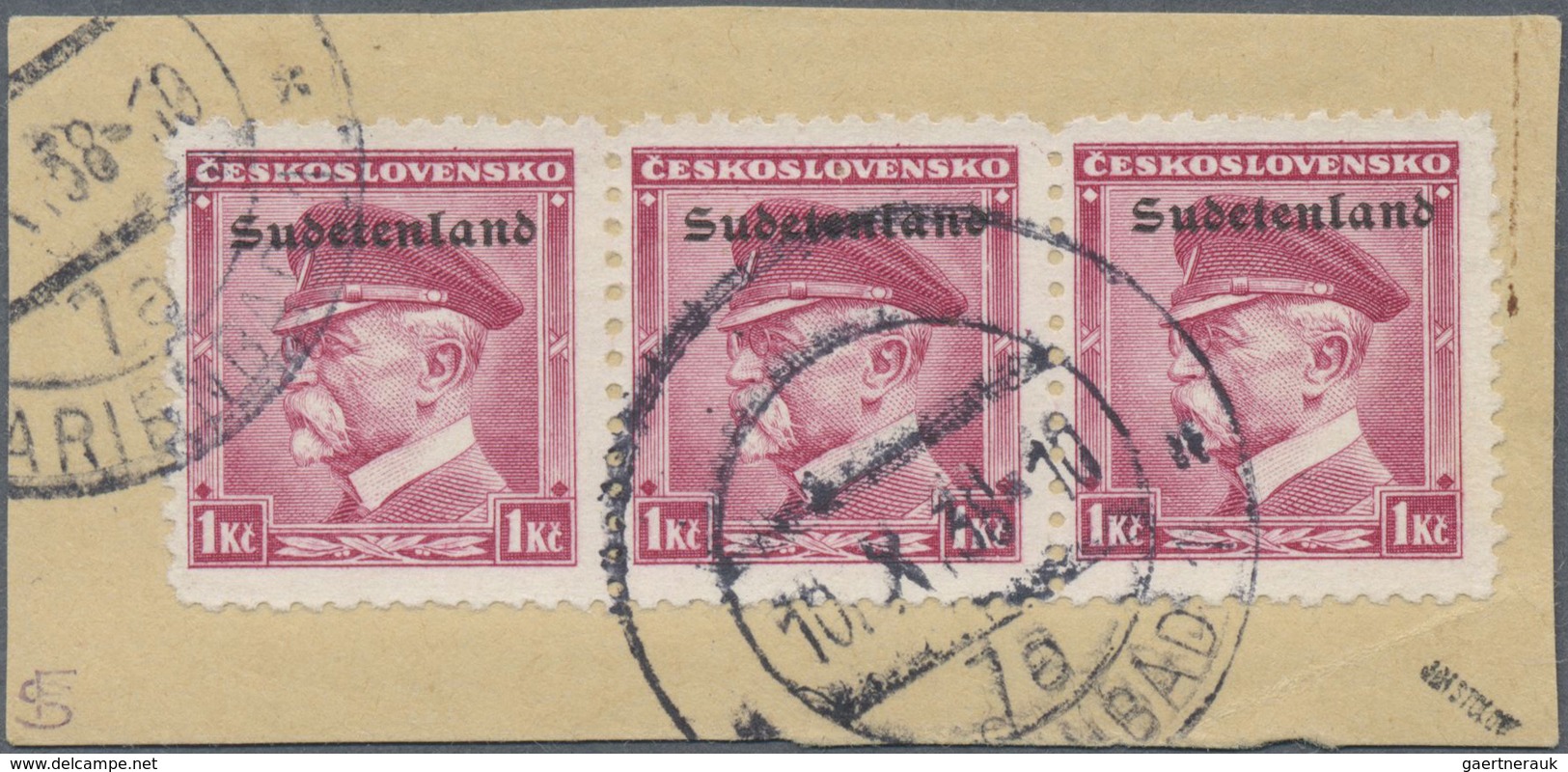 Brfst Sudetenland - Konstantinsbad: 1938, Freimarke 1 Krone Mit Aufdruck "Sudetenland", Waagerechter Dreie - Sudetenland