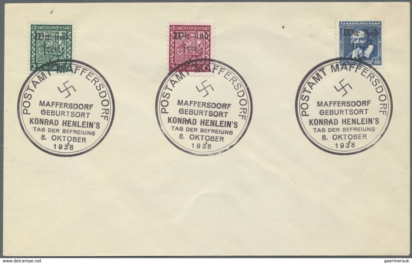 Brfst Sudetenland - Maffersdorf: 1938, Freimarken 5 H. Bis 1.60 Kc., 19 Werte Auf Sieben Blanko-Kuverts Je - Sudetenland