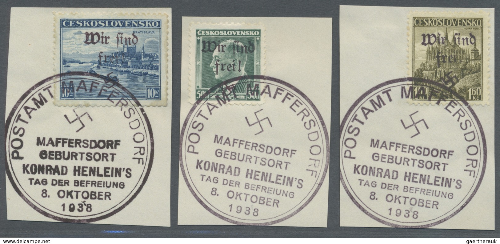 Brfst Sudetenland - Maffersdorf: 1938, 1,20 Kc. Bis 10 Kc. Stadtbilder, 50 H. Benes 1937 Und 1,60 Kc. Kutt - Sudetenland