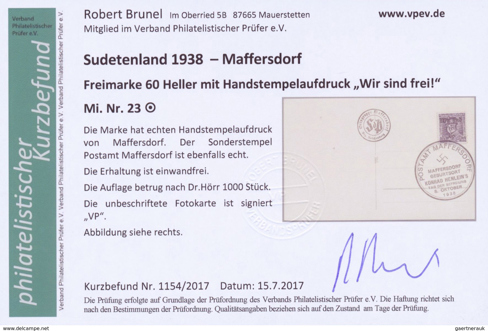 Brfst/Br Sudetenland - Maffersdorf: 1938, Mi.Nr. 14, 29, 31-34, 6 Werte auf Briefstück sowie Nr. 23 auf AK (G