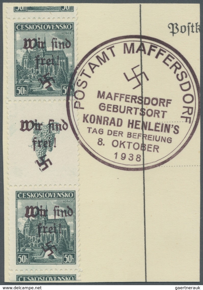 Brfst Sudetenland - Maffersdorf: 1938, 50 H. Pilsen Im Waagerechten Zwischenstegpaar Und 50 H. Kaschau Im - Sudetenland