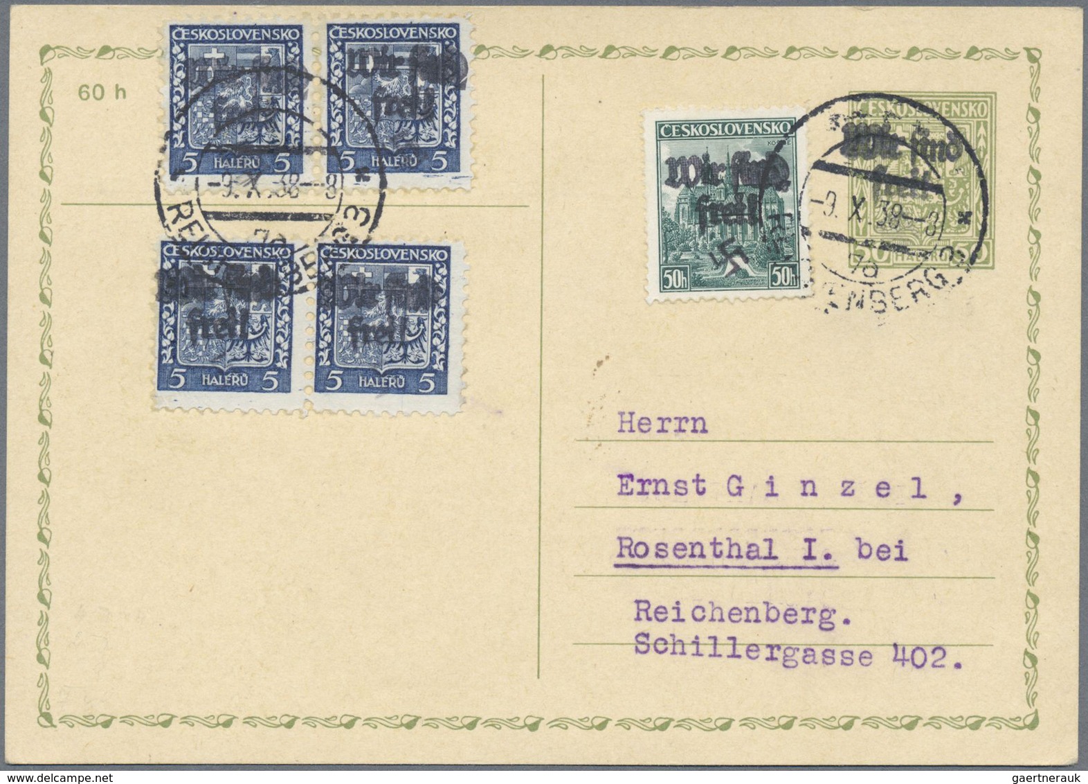 GA Sudetenland - Reichenberg: 1938, Frei-/Messemarke Mit Handstempelaufdruck "Wir Sind Frei!" Auf GA-Po - Sudetenland