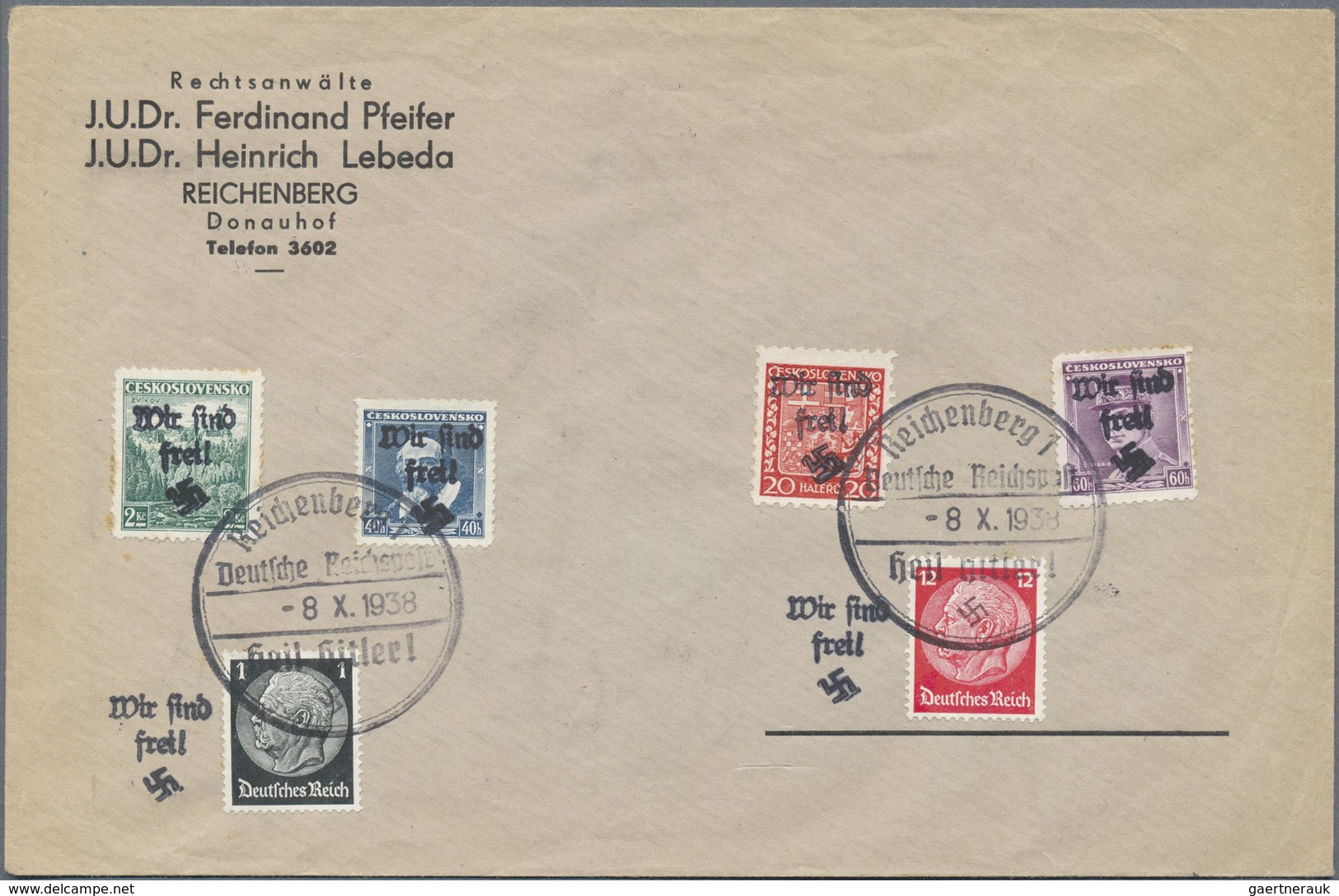 Br Sudetenland - Reichenberg: 1938, 4 Werte Mit Handstempelaufdruck "Wir Sind Frei!" (Zähnung Teils Etw - Région Des Sudètes