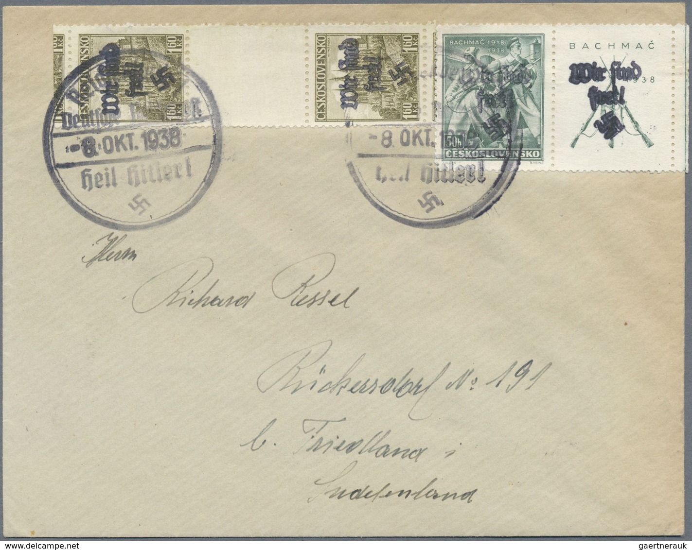 Br Sudetenland - Reichenberg: 1938, Freimarke 1,60 Kr. Im Senkrechten Zwischenstegstreifen Und Gedenkma - Sudetenland