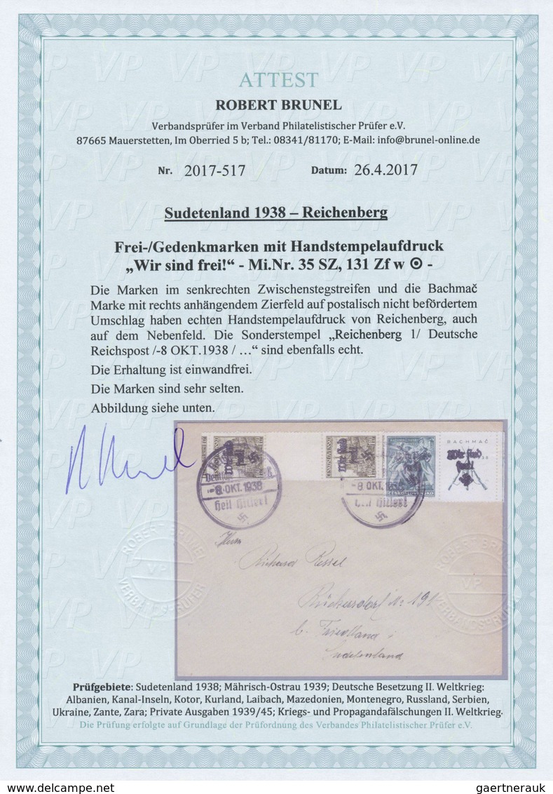 Br Sudetenland - Reichenberg: 1938, Freimarke 1,60 Kr. Im Senkrechten Zwischenstegstreifen Und Gedenkma - Sudetenland